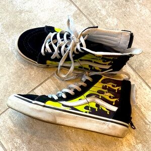 Vans leather high tops yellow flames